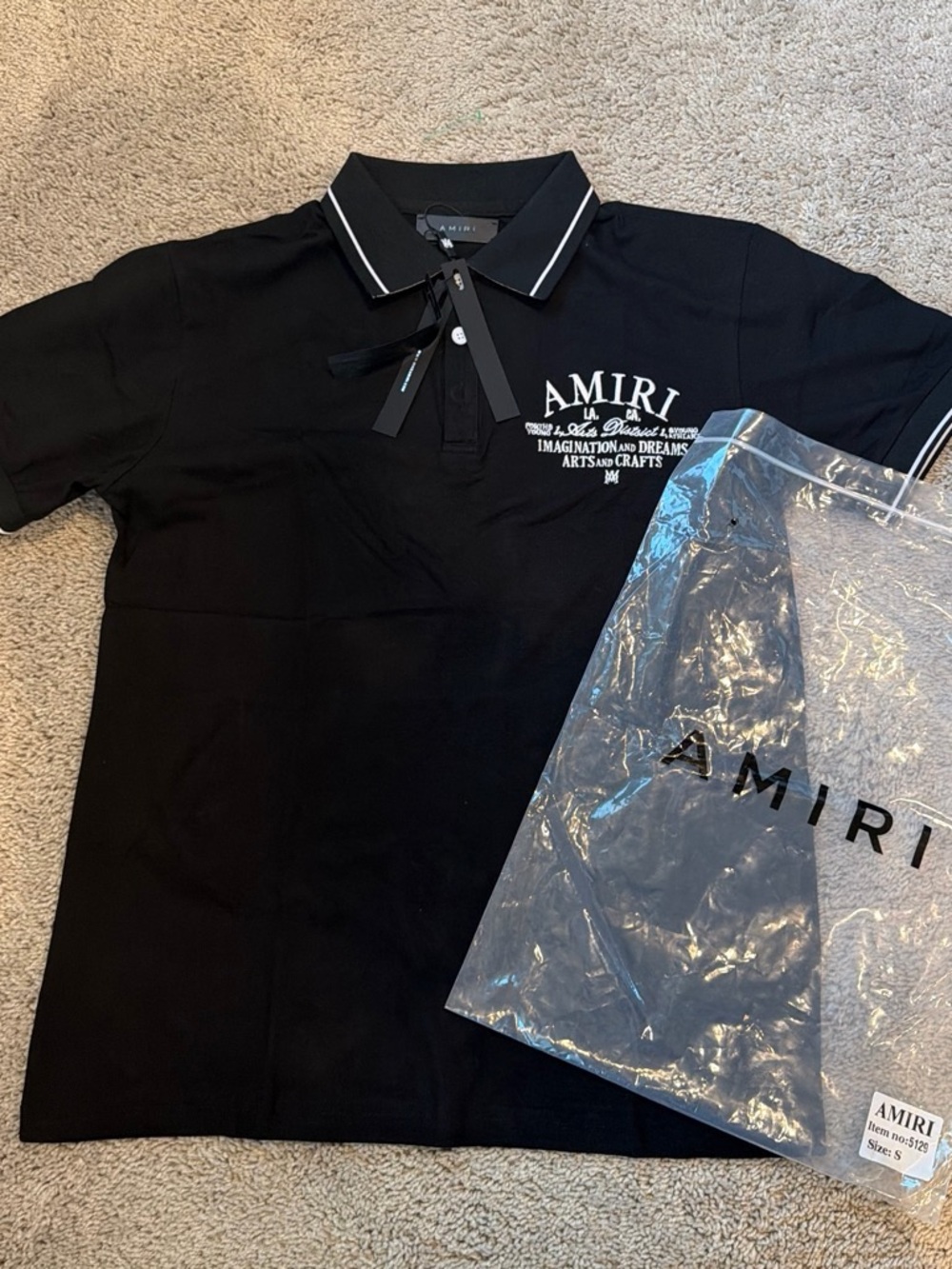 AMIRI Black Polo with White Chest Logo and Contrast Trim